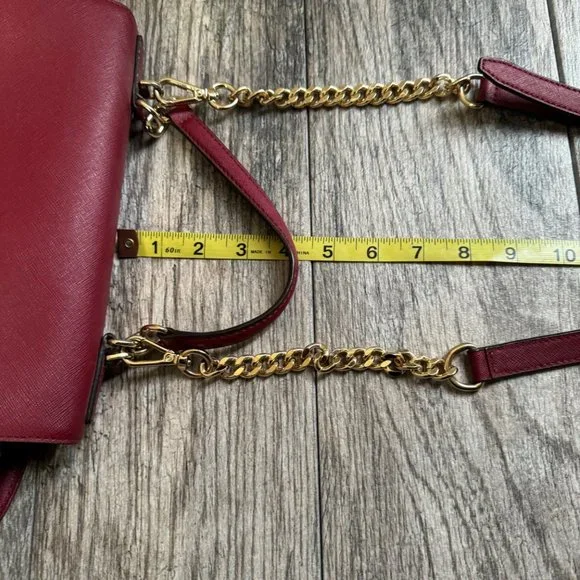 Michael Kors Brandi Womens Maroon Leather Gold Trim Top Handle Satchel Bag Purse - Picture 12 of 14